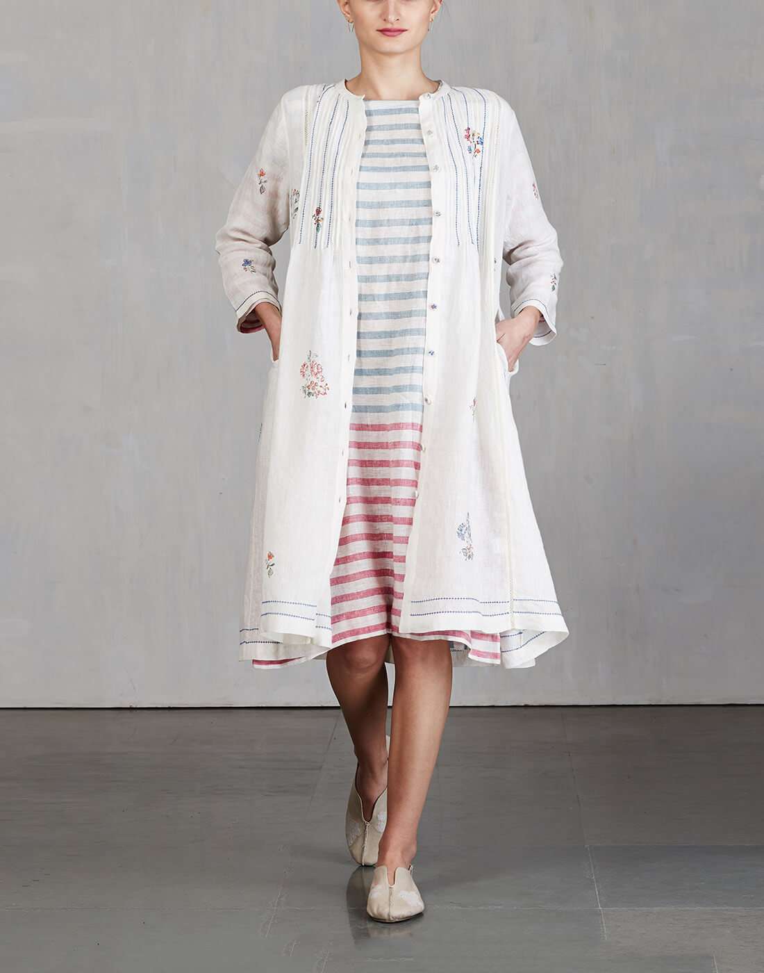 White Printed Jacket Dress