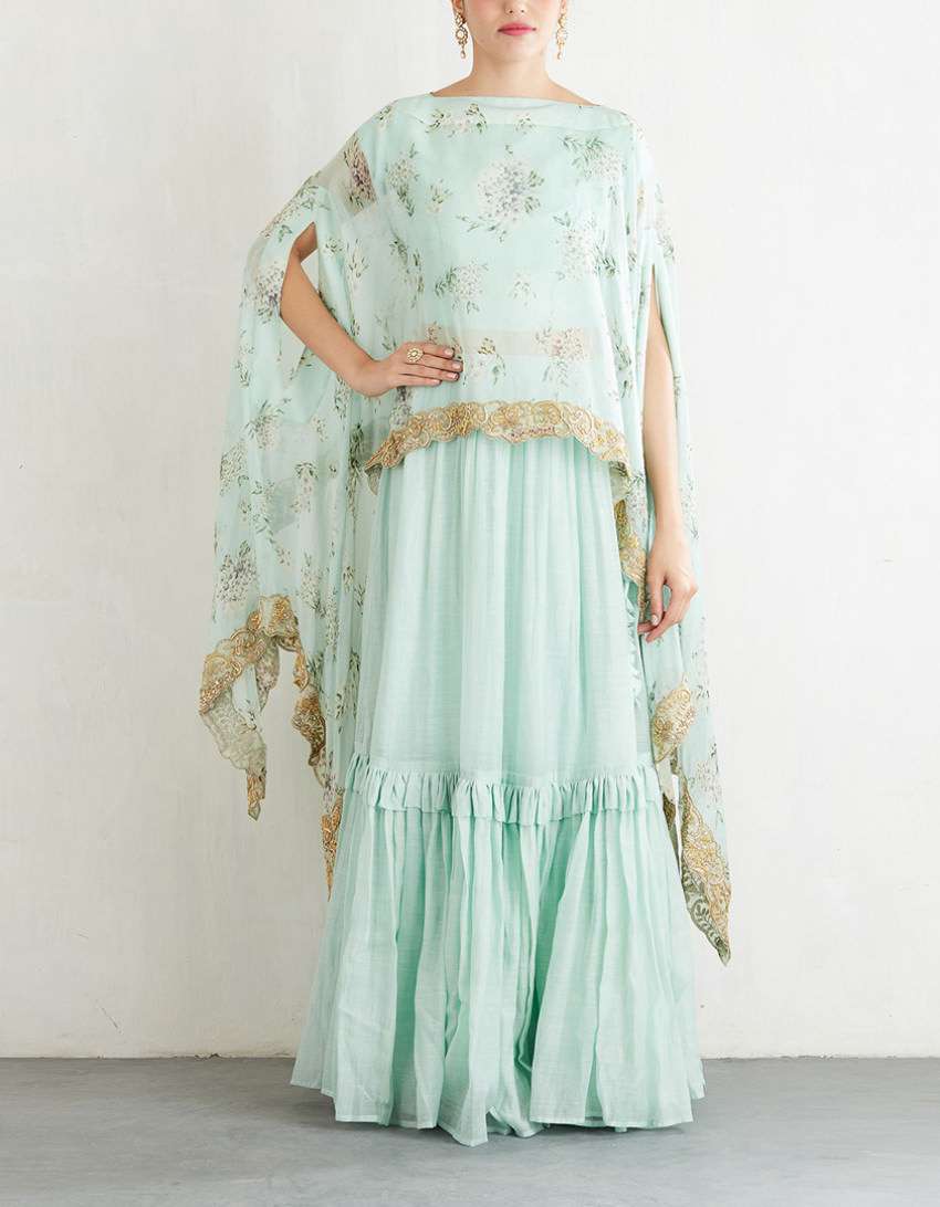 Sky Blue Cape with Skirt Set