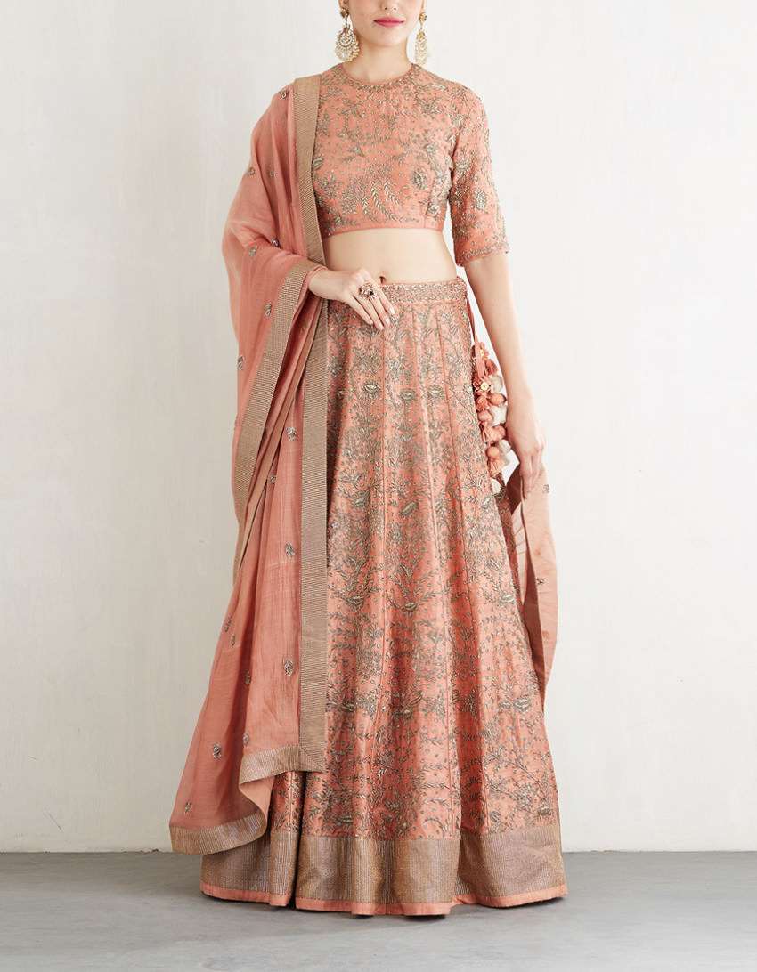 Rust Embroidered Lehenga Set