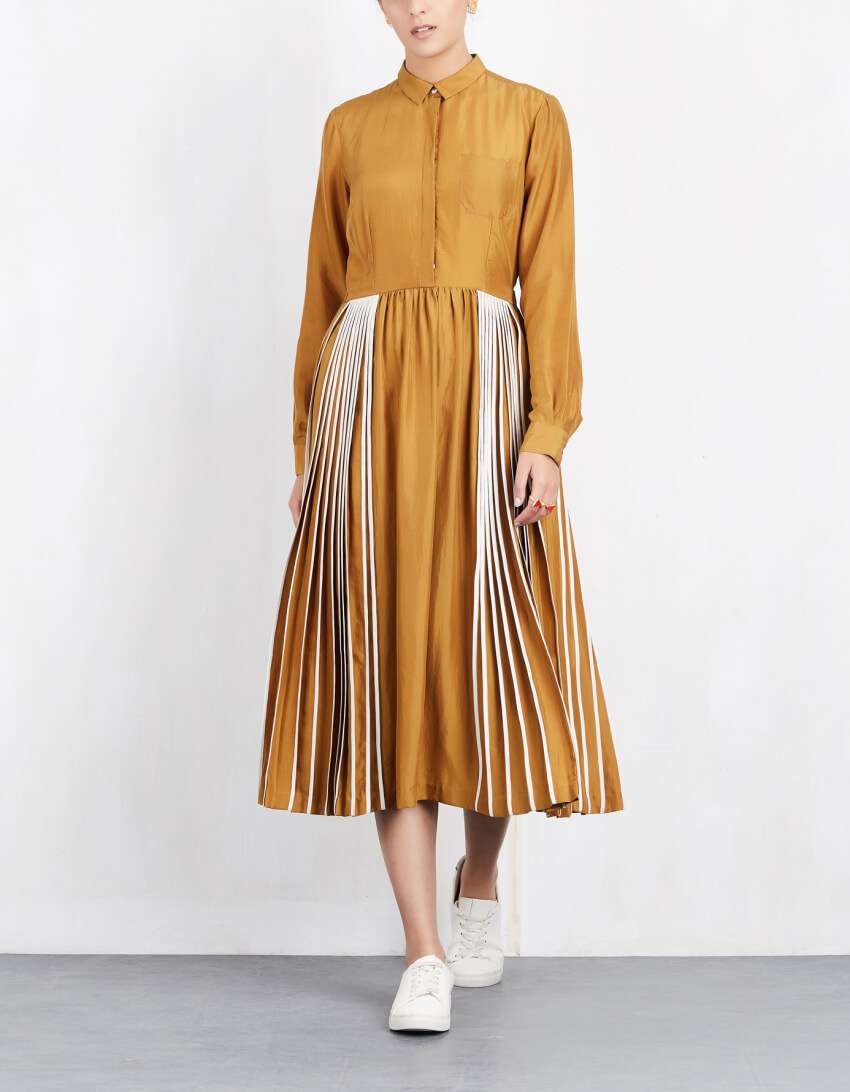Mustard with White Stripe Dress